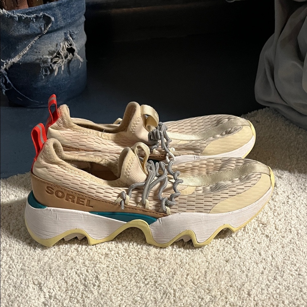 Sorel Tan and Red Athletic Shoes